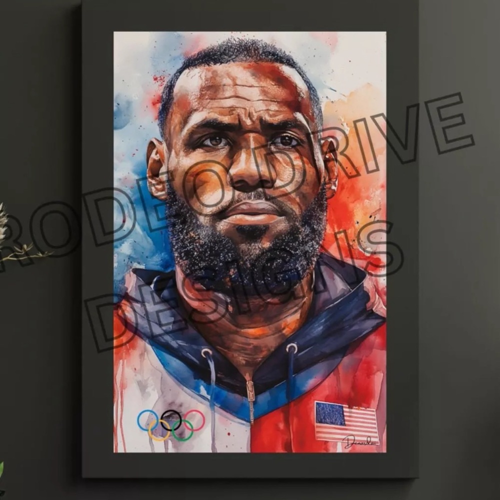 LEBRON JAMES USA OLYMPICS POSTER 11X17 ORIGINAL PRINT SIGNED BY DENARDAI